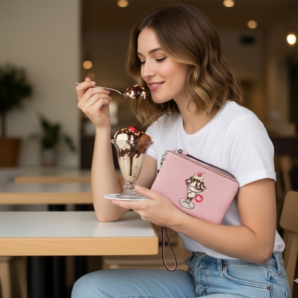 NWT CoachCorner Zip Wristlet With Sundae Graphic - Picture 1 of 12